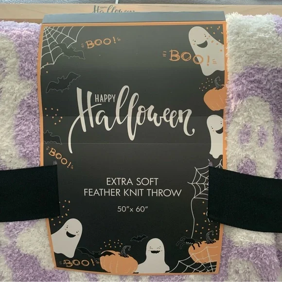 Happy Halloween Lavender Ghost Blanket 50” x 60” Extra Soft Feather Knit Throw